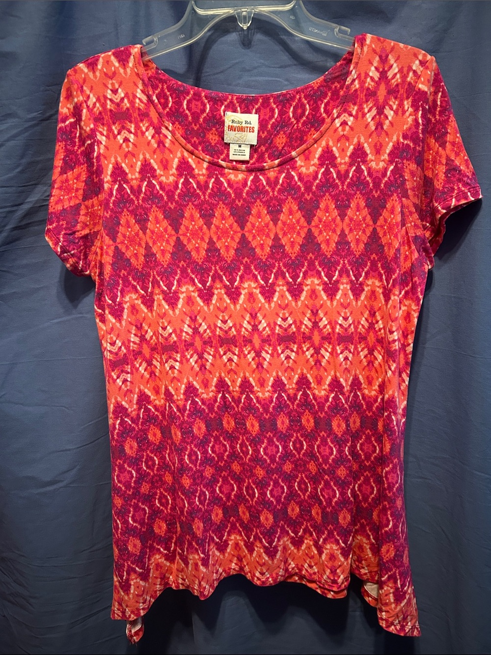 Ruby Rd. Pink and Orange Geometric Short Sleeve Scoop Neck Top